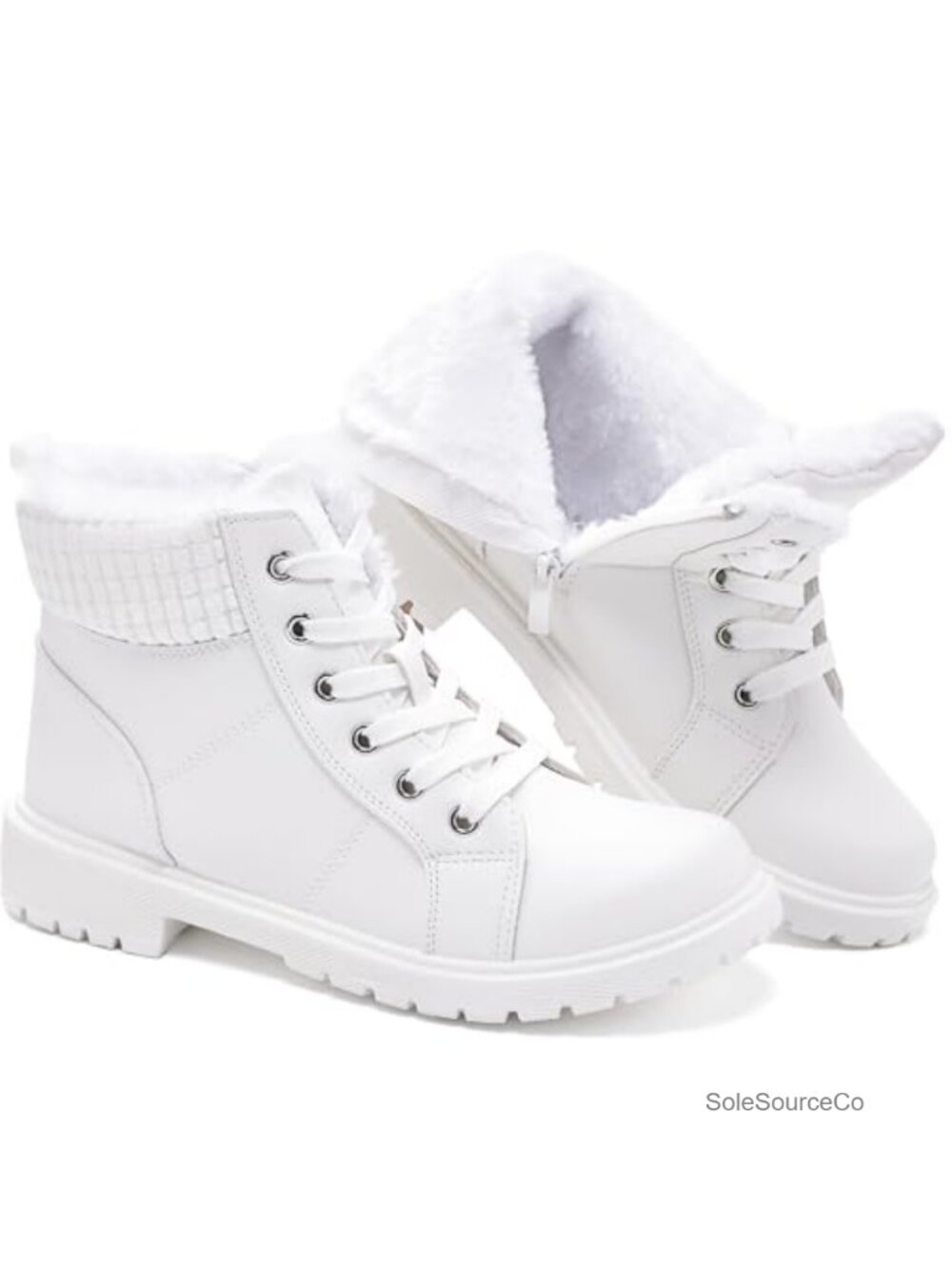 Combat Boots for Women Lace Up Side Zipper Ankle Booties Fuzzy Winter Snow Boots